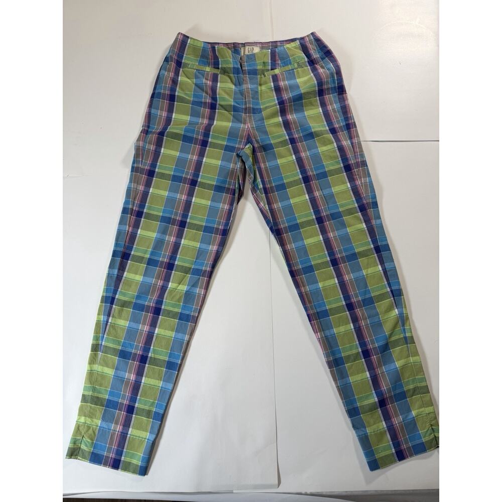 Women’s Vintage 90S Bright Picnic Color Plaid Gap Pants Size 6 W/ Measurements